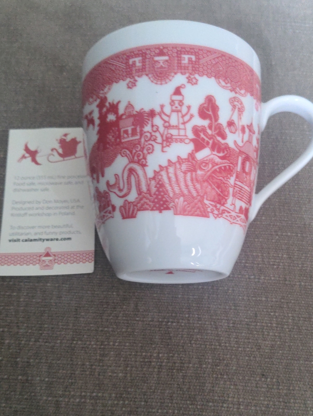 New Calamity Ware Red Illustrated Holiday Porcelain Mug, Humorous, Porcelain